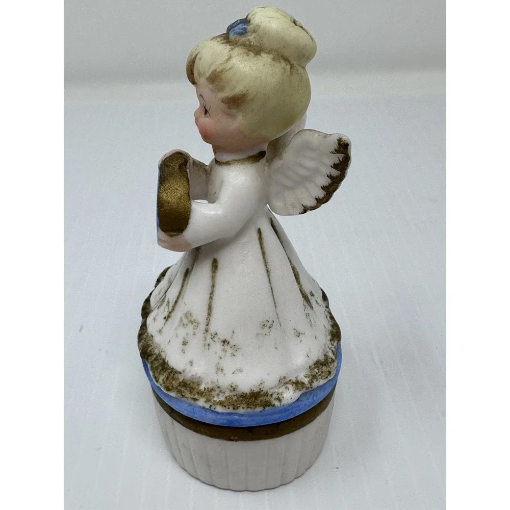 Vintage Lefton February Angel Trinket Box 1950s/1960s Blue Clock Japan 3447